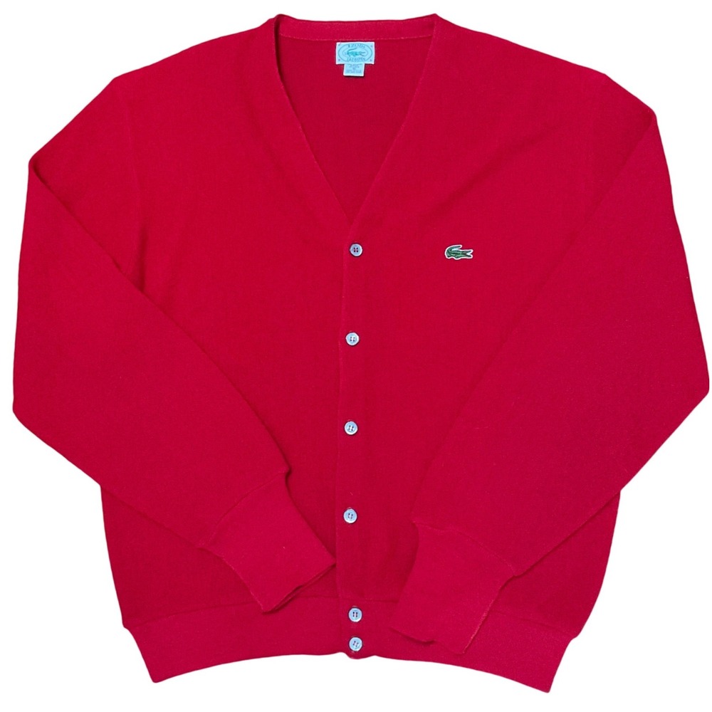 Vintage Izod Lacoste Red Cardigan Sweater XL Orlon Acrylic V-Neck USA Made